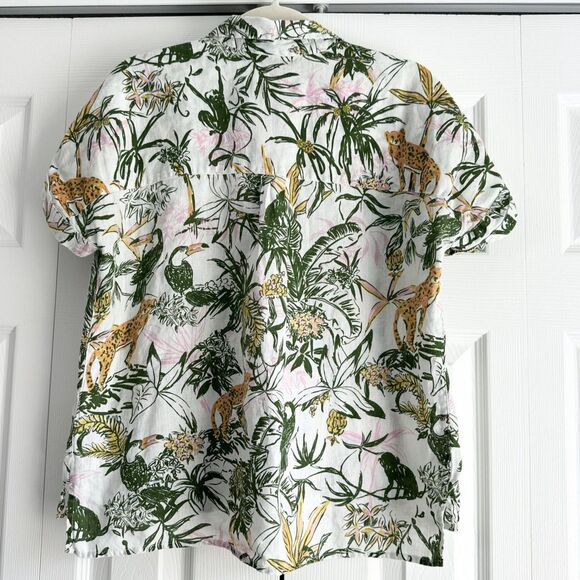 Rachel Zoe Linen Shirt M Tropical Safari Print Short Sleeve Boho Safari Core - Picture 2 of 9